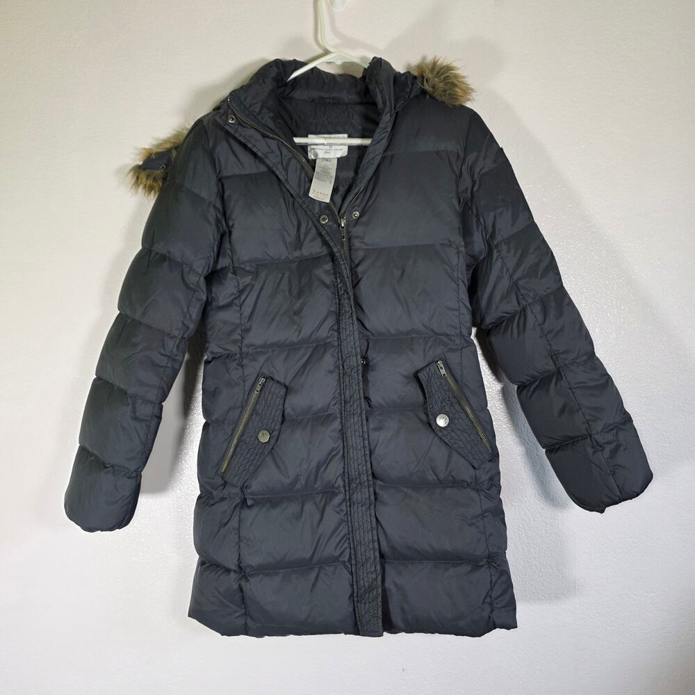 Mademoiselle Jacadi Paris Black Puffer Coat Faux Fur Hood Girls M